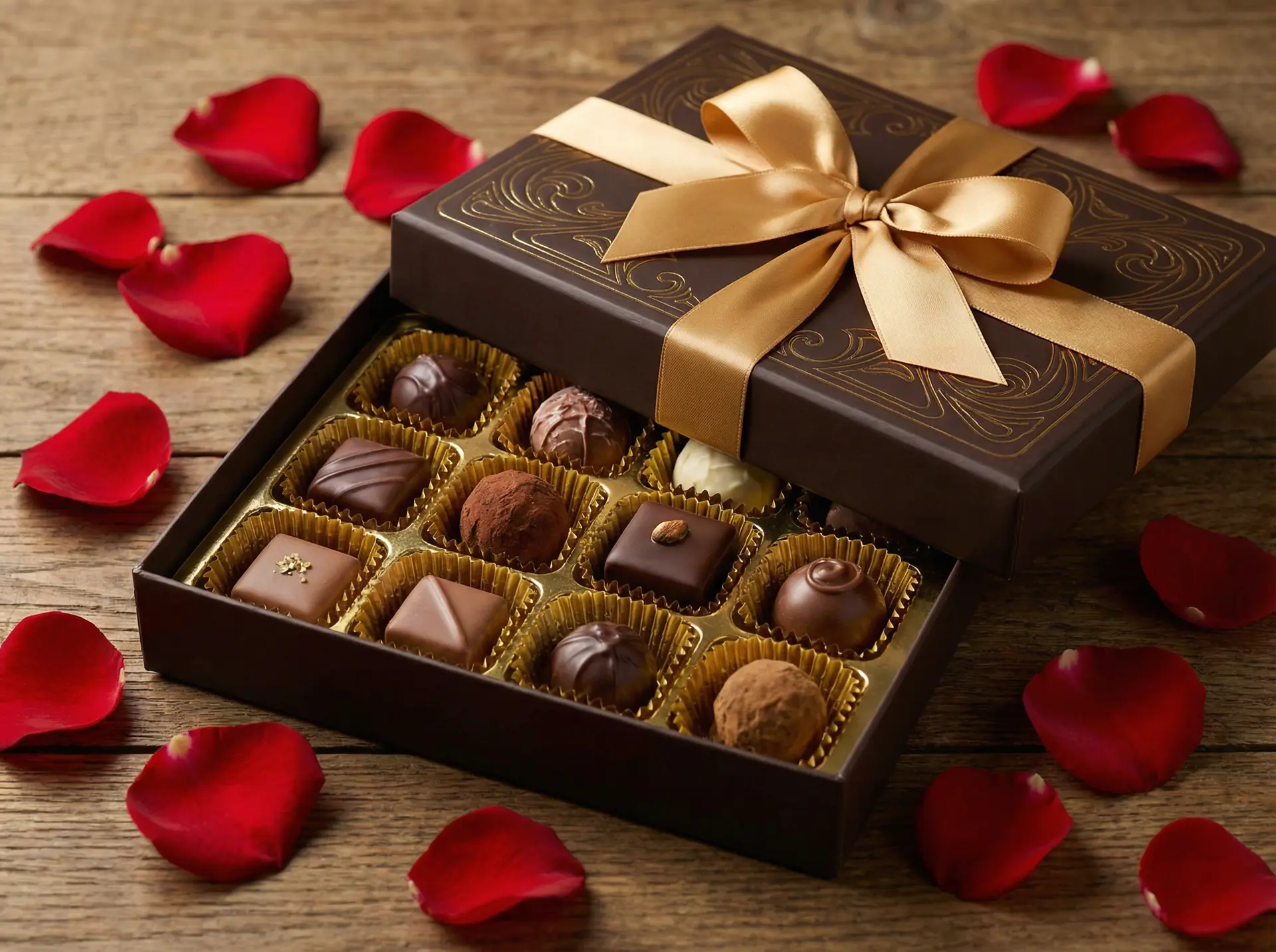 高端巧克力礼盒 - 糖心 ，金色丝带与蜡封印章